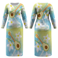 Hawaiian Ukulele Avocado Couples Matching Long Sleeve Bodycon Dress and Long Sleeve Button Shirt Leis and Polynesian Pattern LT03 - Polynesian Pride
