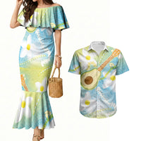Hawaiian Ukulele Avocado Couples Matching Mermaid Dress and Hawaiian Shirt Leis and Polynesian Pattern LT03 White - Polynesian Pride