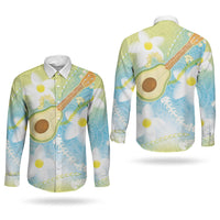 Hawaiian Ukulele Avocado Couples Matching Off Shoulder Short Dress and Long Sleeve Button Shirt Leis and Polynesian Pattern LT03 - Polynesian Pride