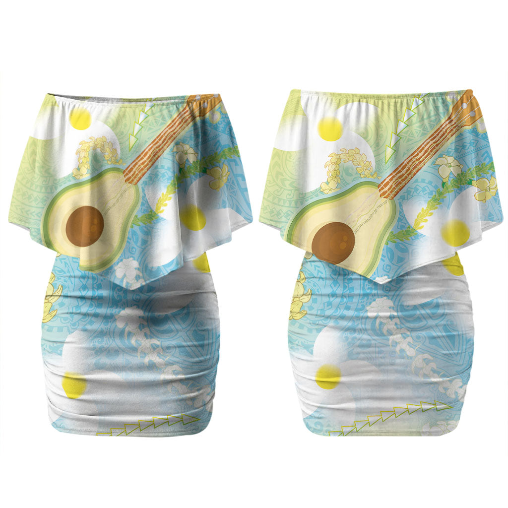 Hawaiian Ukulele Avocado Couples Matching Off Shoulder Short Dress and Long Sleeve Button Shirt Leis and Polynesian Pattern LT03 - Polynesian Pride