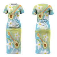 Hawaiian Ukulele Avocado Couples Matching Short Sleeve Bodycon Dress and Long Sleeve Button Shirt Leis and Polynesian Pattern LT03 - Polynesian Pride
