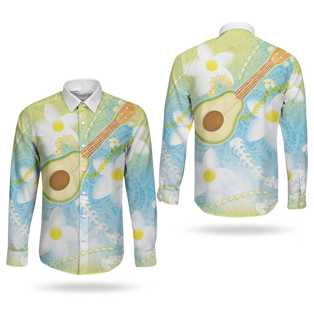 Hawaiian Ukulele Avocado Couples Matching Summer Maxi Dress and Long Sleeve Button Shirt Leis and Polynesian Pattern LT03 - Polynesian Pride