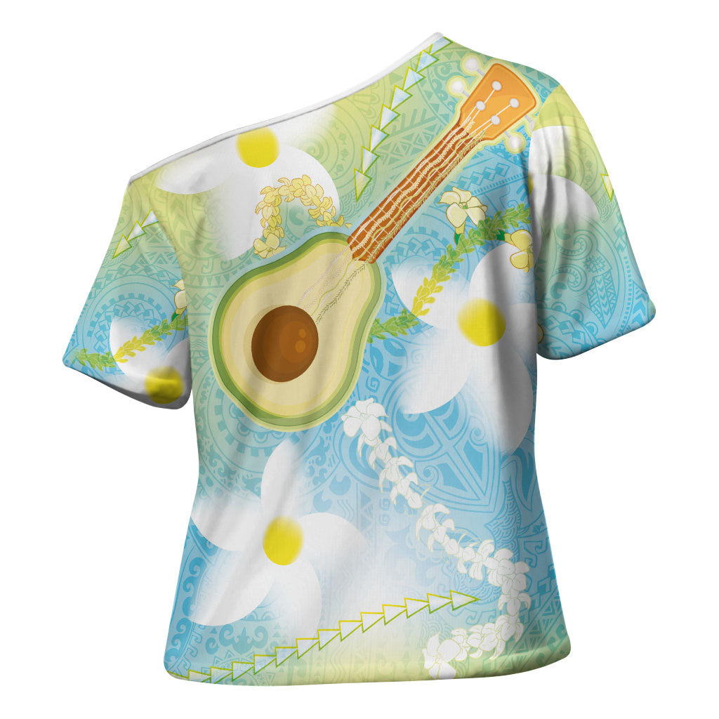 Hawaiian Ukulele Avocado Cross Shoulder Shirt Leis and Polynesian Pattern LT03 - Polynesian Pride