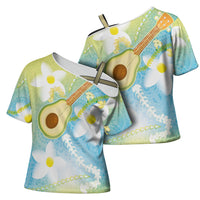 Hawaiian Ukulele Avocado Cross Shoulder Shirt Leis and Polynesian Pattern LT03 - Polynesian Pride