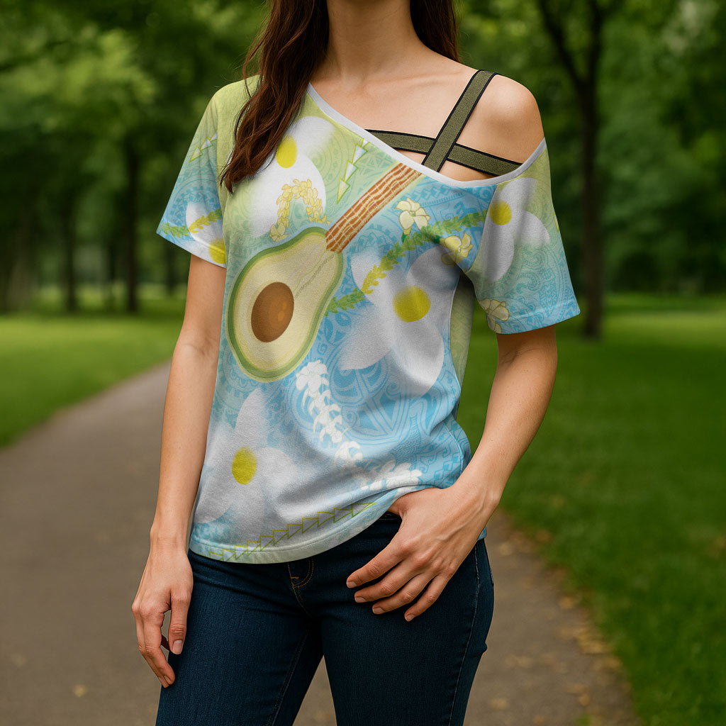 Hawaiian Ukulele Avocado Cross Shoulder Shirt Leis and Polynesian Pattern LT03 - Polynesian Pride