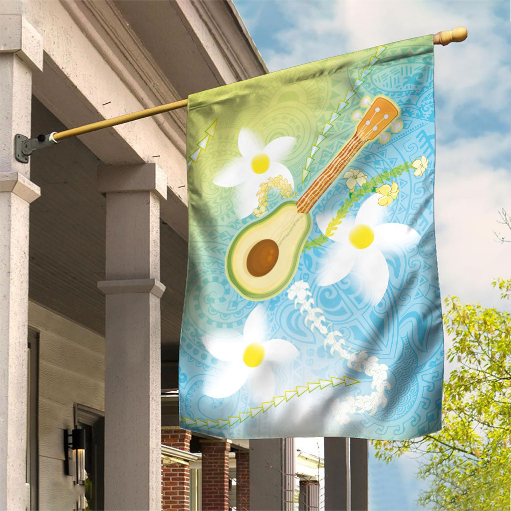 Hawaiian Ukulele Avocado Garden Flag Leis and Polynesian Pattern LT03 House Flag White - Polynesian Pride