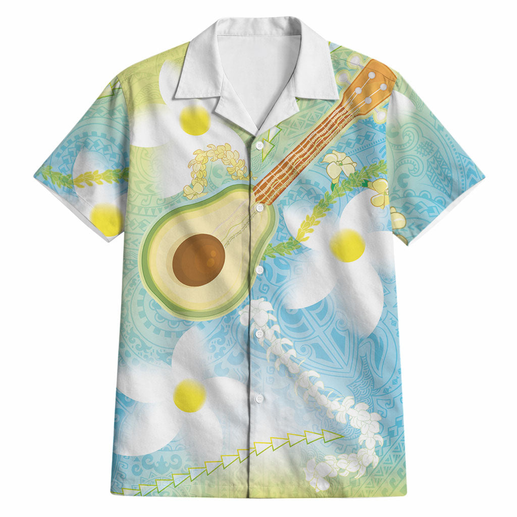 Hawaiian Ukulele Avocado Hawaiian Shirt Leis and Polynesian Pattern LT03 White - Polynesian Pride