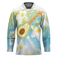 Hawaiian Ukulele Avocado Hockey Jersey Leis and Polynesian Pattern LT03 Unisex White - Polynesian Pride