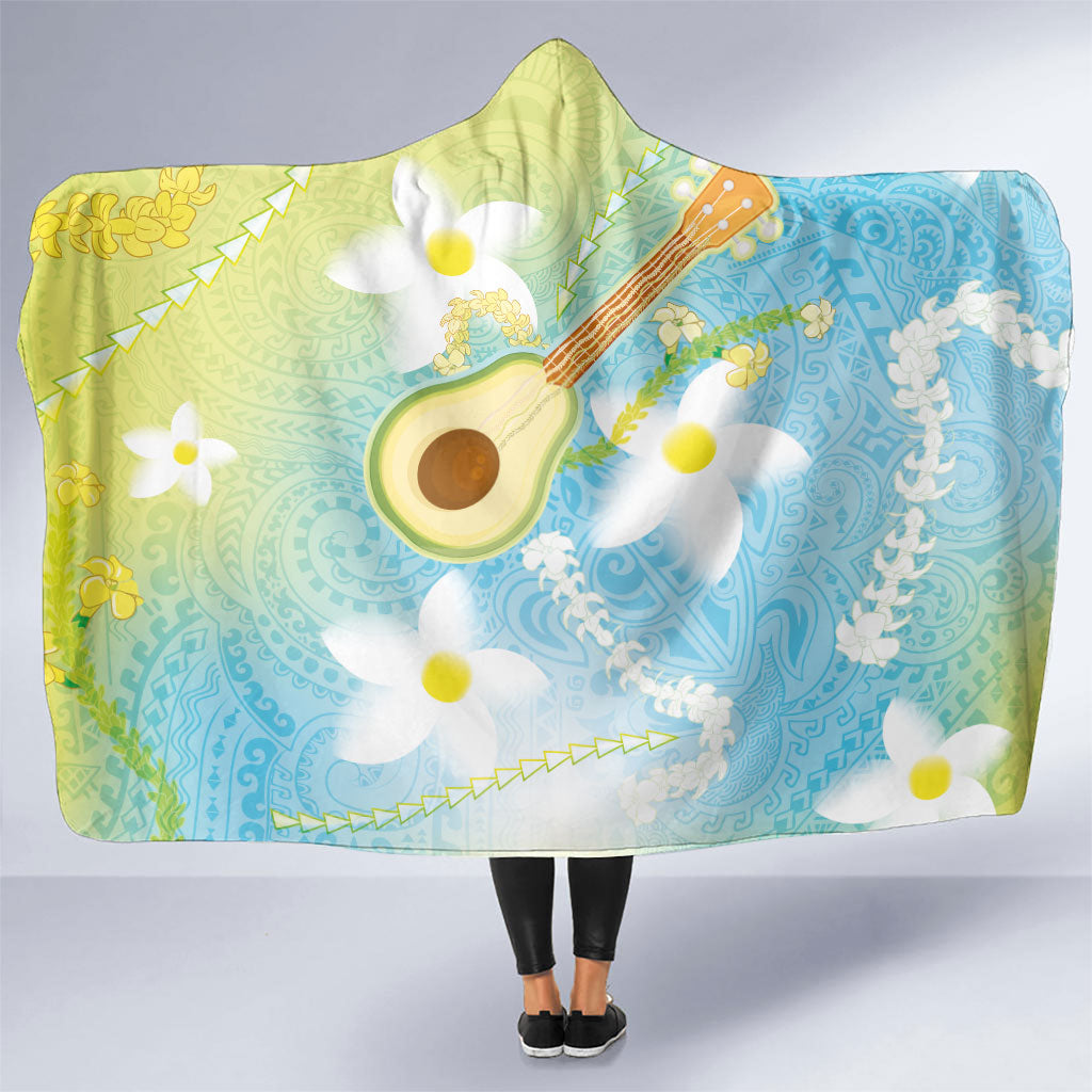 Hawaiian Ukulele Avocado Hooded Blanket Leis and Polynesian Pattern LT03 One Size White - Polynesian Pride