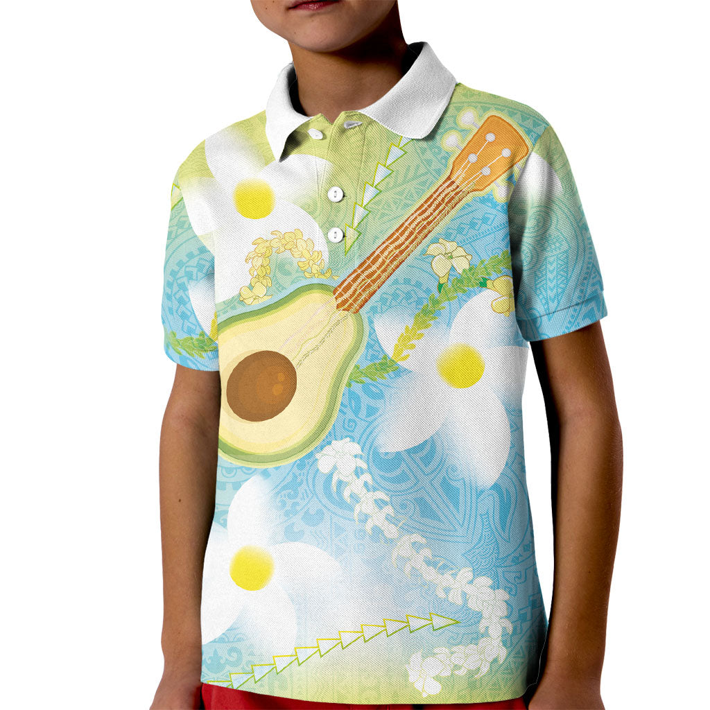 Hawaiian Ukulele Avocado Kid Polo Shirt Leis and Polynesian Pattern LT03 Kid White - Polynesian Pride