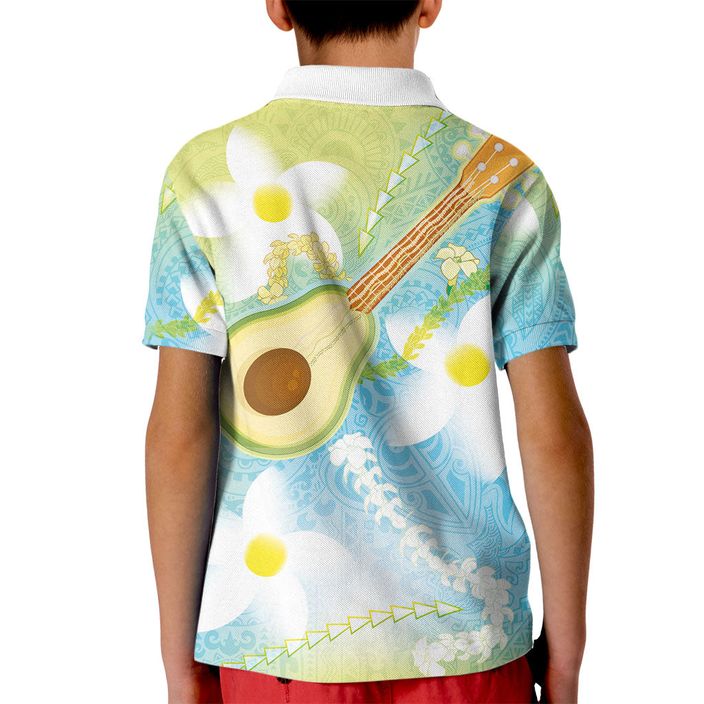 Hawaiian Ukulele Avocado Kid Polo Shirt Leis and Polynesian Pattern LT03 - Polynesian Pride
