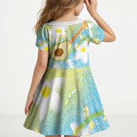 Hawaiian Ukulele Avocado Kid Short Sleeve Dress Leis and Polynesian Pattern LT03 - Polynesian Pride
