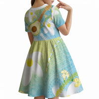 Hawaiian Ukulele Avocado Kid Short Sleeve Dress Leis and Polynesian Pattern LT03 - Polynesian Pride