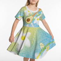Hawaiian Ukulele Avocado Kid Short Sleeve Dress Leis and Polynesian Pattern LT03 - Polynesian Pride