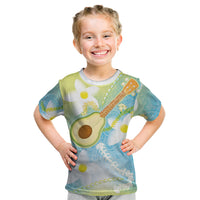 Hawaiian Ukulele Avocado Kid T Shirt Leis and Polynesian Pattern LT03 White - Polynesian Pride