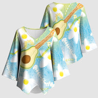 Hawaiian Ukulele Avocado Kimono Sleeve Blouse Leis and Polynesian Pattern LT03 - Polynesian Pride