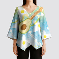 Hawaiian Ukulele Avocado Kimono Sleeve Blouse Leis and Polynesian Pattern LT03 - Polynesian Pride