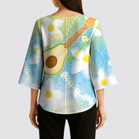 Hawaiian Ukulele Avocado Kimono Sleeve Blouse Leis and Polynesian Pattern LT03 - Polynesian Pride