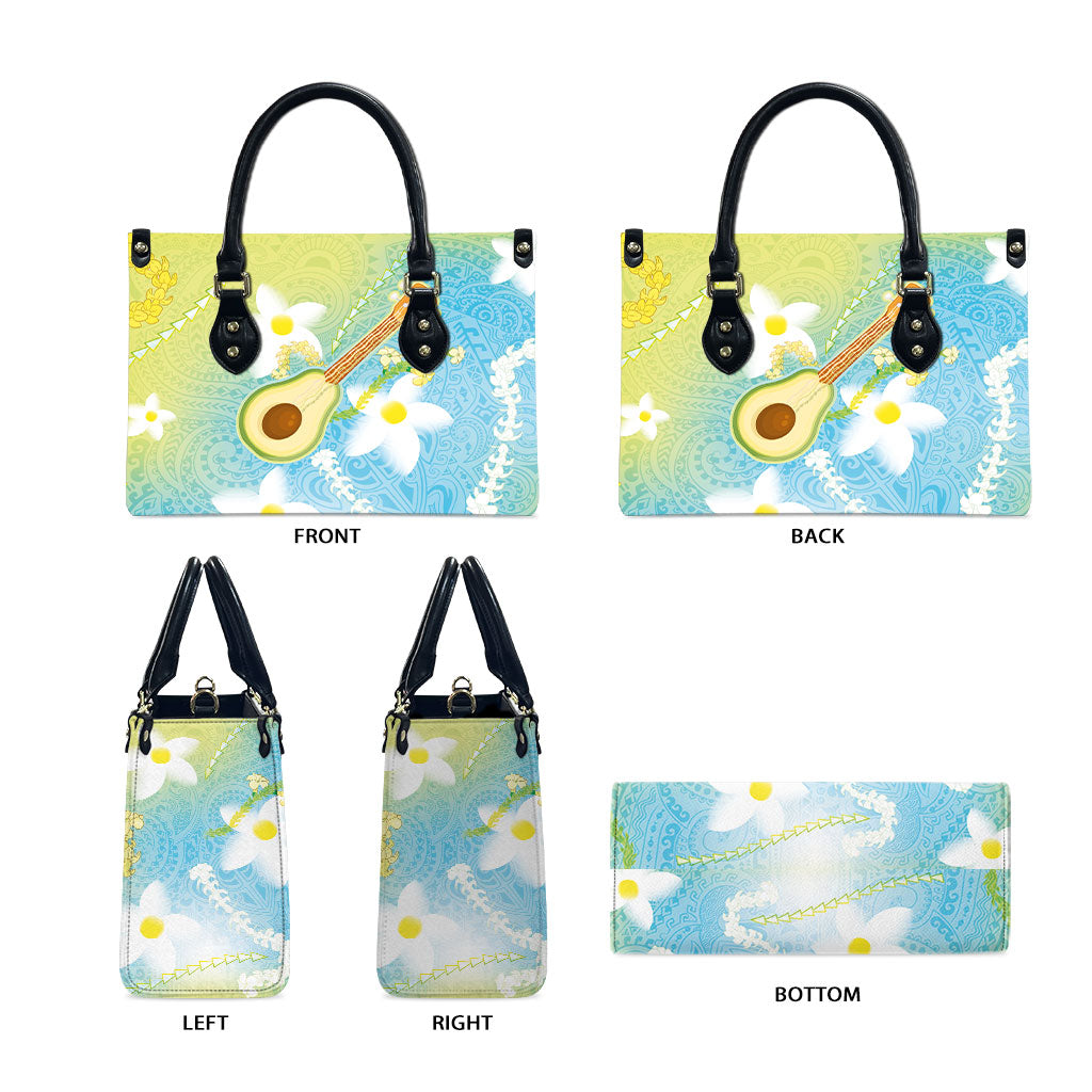 Hawaiian Ukulele Avocado Leather Bag Leis and Polynesian Pattern LT03 - Polynesian Pride