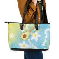 Hawaiian Ukulele Avocado Leather Tote Bag Leis and Polynesian Pattern LT03 - Polynesian Pride