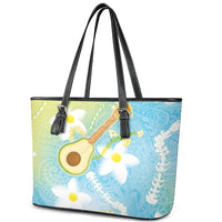 Hawaiian Ukulele Avocado Leather Tote Bag Leis and Polynesian Pattern LT03 - Polynesian Pride