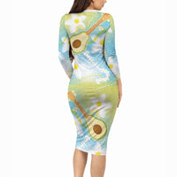 Hawaiian Ukulele Avocado Long Sleeve Bodycon Dress Leis and Polynesian Pattern LT03 - Polynesian Pride