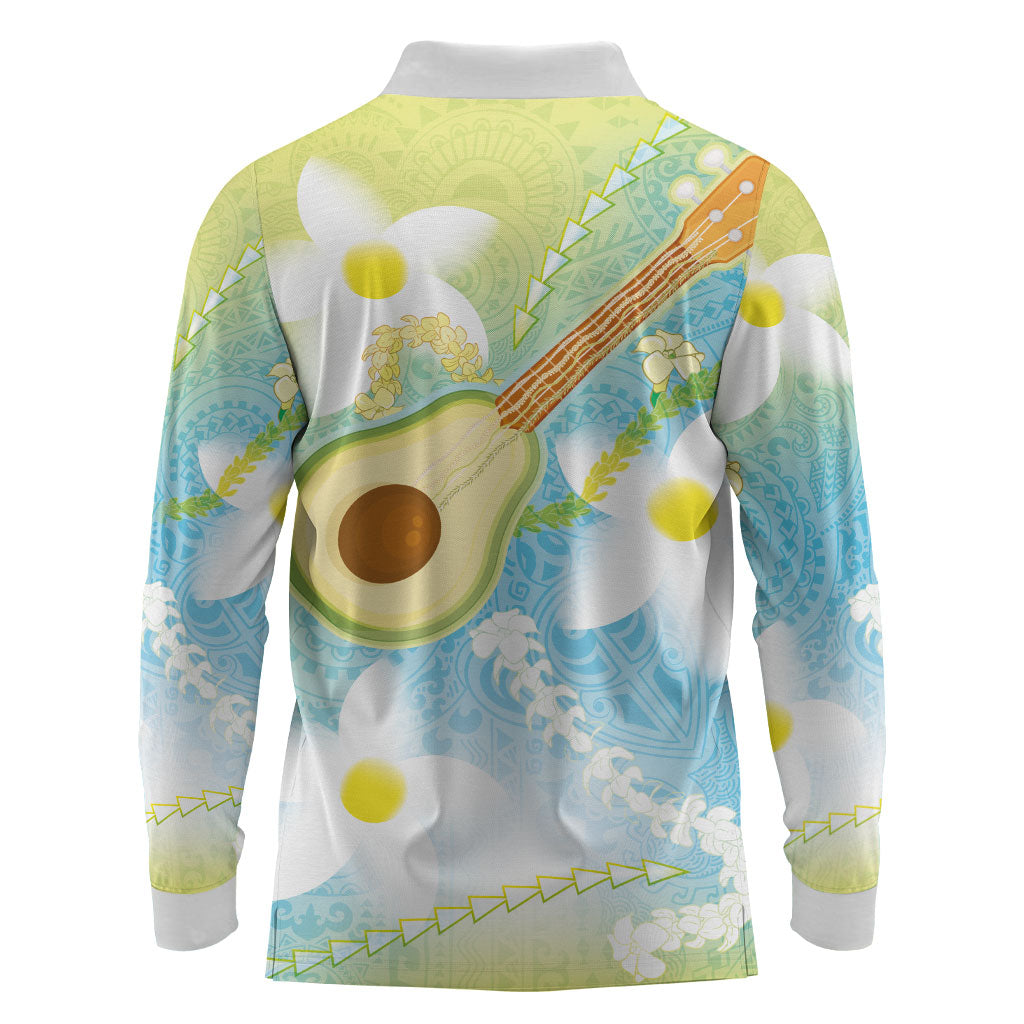 Hawaiian Ukulele Avocado Long Sleeve Polo Shirt Leis and Polynesian Pattern LT03 - Polynesian Pride