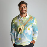 Hawaiian Ukulele Avocado Long Sleeve Polo Shirt Leis and Polynesian Pattern LT03 - Polynesian Pride
