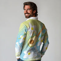 Hawaiian Ukulele Avocado Long Sleeve Polo Shirt Leis and Polynesian Pattern LT03 - Polynesian Pride