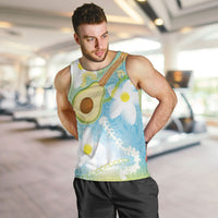 Hawaiian Ukulele Avocado Men Tank Top Leis and Polynesian Pattern LT03 White - Polynesian Pride