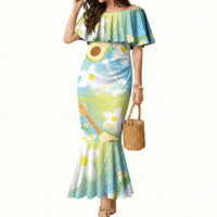 Hawaiian Ukulele Avocado Mermaid Dress Leis and Polynesian Pattern LT03 Women White - Polynesian Pride