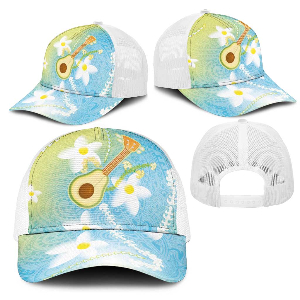 Hawaiian Ukulele Avocado Mesh Trucker Cap Leis and Polynesian Pattern LT03 - Polynesian Pride