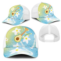 Hawaiian Ukulele Avocado Mesh Trucker Cap Leis and Polynesian Pattern LT03 - Polynesian Pride