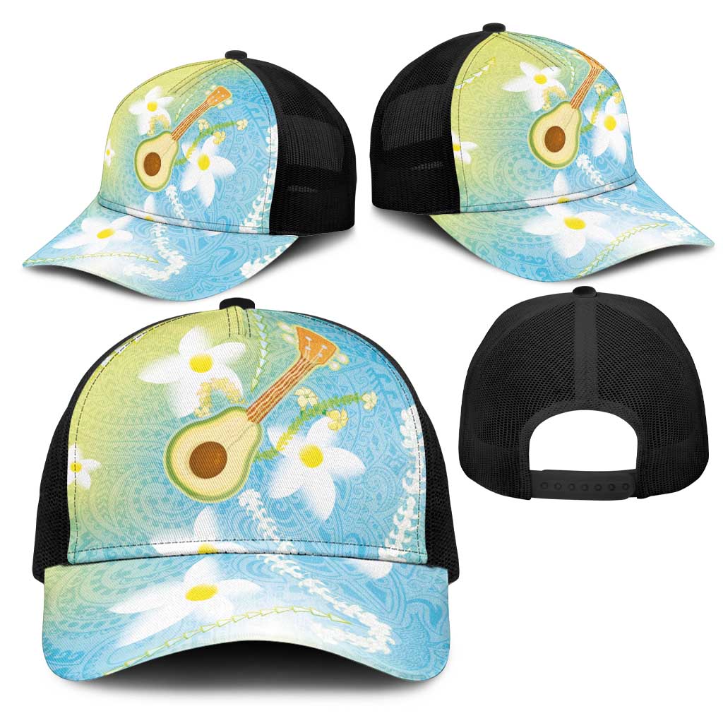 Hawaiian Ukulele Avocado Mesh Trucker Cap Leis and Polynesian Pattern LT03 - Polynesian Pride