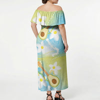 Hawaiian Ukulele Avocado Off Shoulder Maxi Dress Leis and Polynesian Pattern LT03 - Polynesian Pride