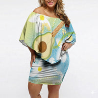 Hawaiian Ukulele Avocado Off Shoulder Short Dress Leis and Polynesian Pattern LT03 Women White - Polynesian Pride