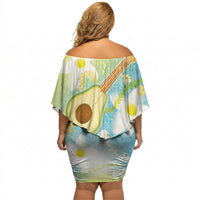 Hawaiian Ukulele Avocado Off Shoulder Short Dress Leis and Polynesian Pattern LT03 - Polynesian Pride
