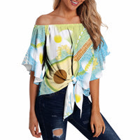 Hawaiian Ukulele Avocado Off Shoulder Wrap Waist Top Leis and Polynesian Pattern LT03 - Polynesian Pride