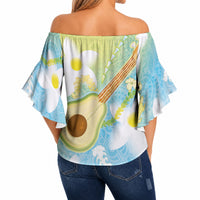 Hawaiian Ukulele Avocado Off Shoulder Wrap Waist Top Leis and Polynesian Pattern LT03 - Polynesian Pride