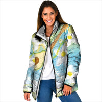 Hawaiian Ukulele Avocado Padded Jacket Leis and Polynesian Pattern LT03 Women White - Polynesian Pride