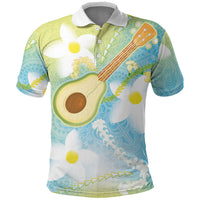 Hawaiian Ukulele Avocado Polo Shirt Leis and Polynesian Pattern LT03 White - Polynesian Pride