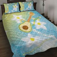 Hawaiian Ukulele Avocado Quilt Bed Set Leis and Polynesian Pattern LT03 White - Polynesian Pride