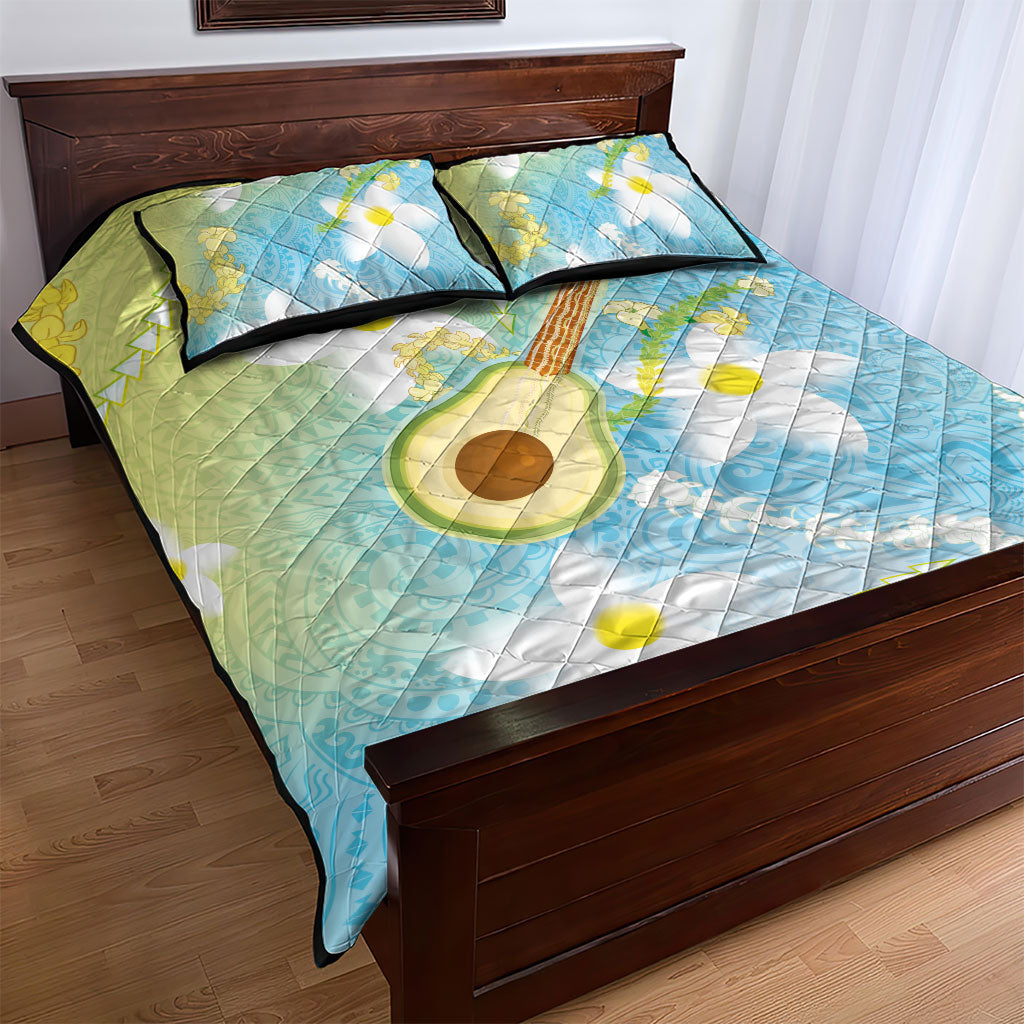 Hawaiian Ukulele Avocado Quilt Bed Set Leis and Polynesian Pattern LT03 - Polynesian Pride