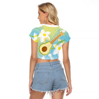 Hawaiian Ukulele Avocado Raglan Cropped T Shirt Leis and Polynesian Pattern LT03 - Polynesian Pride