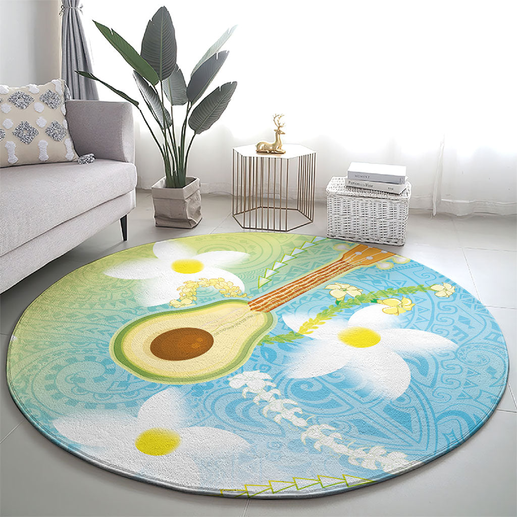 Hawaiian Ukulele Avocado Round Carpet Leis and Polynesian Pattern LT03 - Polynesian Pride