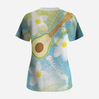 Hawaiian Ukulele Avocado Scrub Top Leis and Polynesian Pattern LT03 - Polynesian Pride