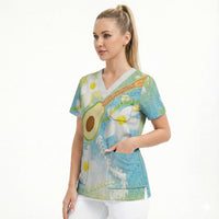 Hawaiian Ukulele Avocado Scrub Top Leis and Polynesian Pattern LT03 - Polynesian Pride