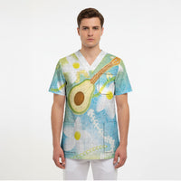 Hawaiian Ukulele Avocado Scrub Top Leis and Polynesian Pattern LT03 - Polynesian Pride