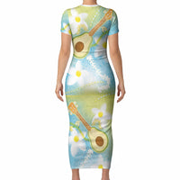 Hawaiian Ukulele Avocado Short Sleeve Bodycon Dress Leis and Polynesian Pattern LT03 - Polynesian Pride