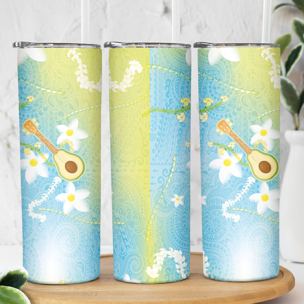 Hawaiian Ukulele Avocado Skinny Tumbler Leis and Polynesian Pattern LT03 - Polynesian Pride